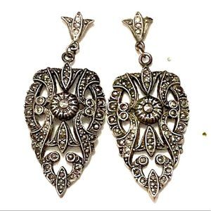 Art Deco Silver Pewter Marcasite Earrings